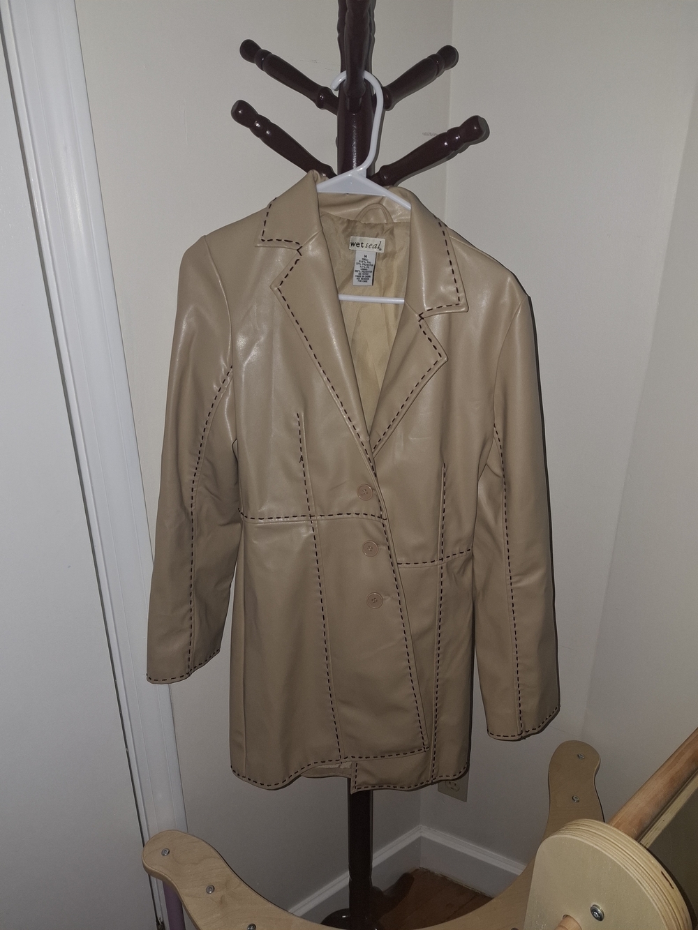 Wet Seal Tan Faux Leather Long Blazer
